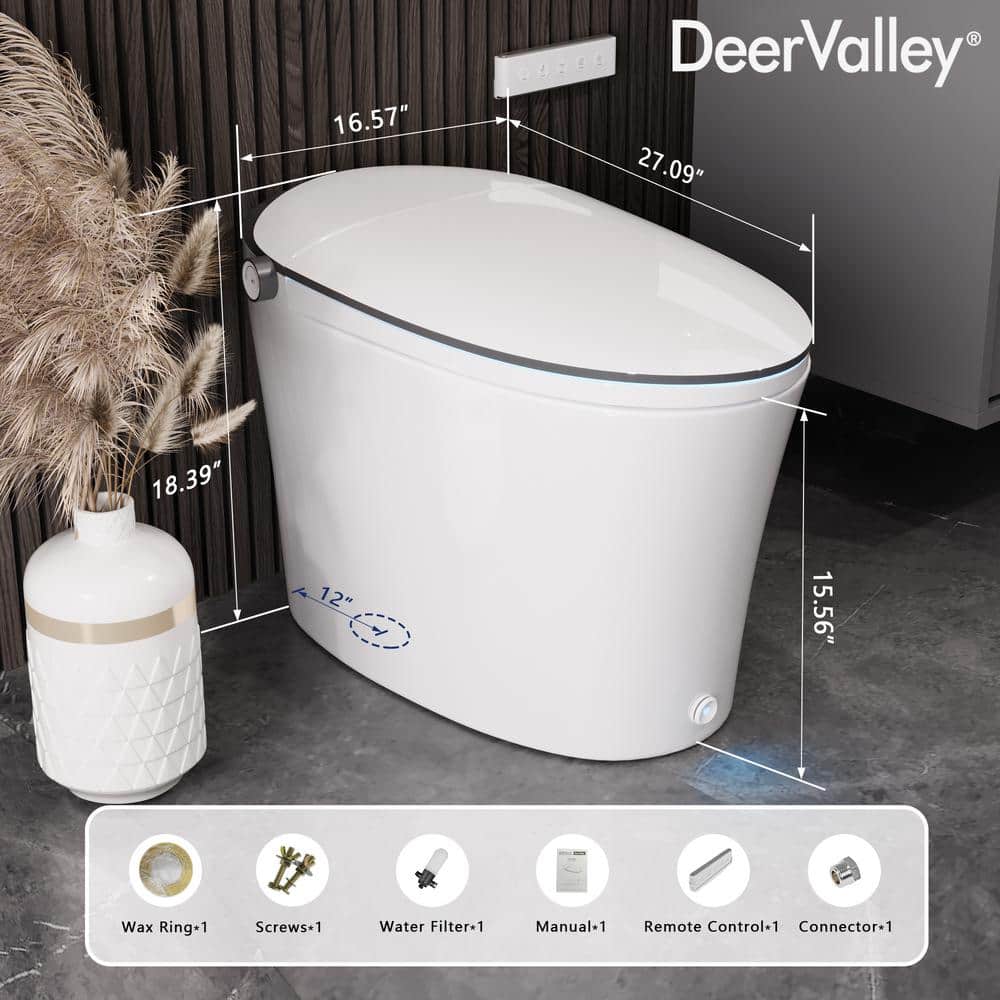 White Elongated Smart Bidet Toilet with Heated Seat and Remote