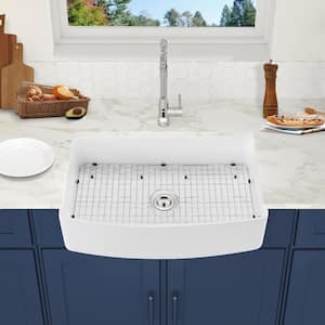 33in W x 21in D Farmhouse Kitchen Sink Gold Stainless Steel with Sink Grid  and Drain Assembly Apron Front