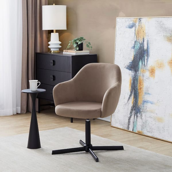 Buena Brown Velvet and Black Metal Swivel Accent Chair