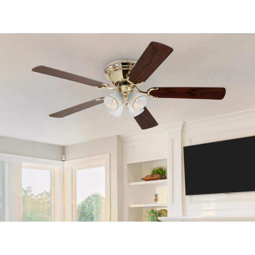 Polished Brass 52" Ceiling Fan with LED Lights and Walnut Blades