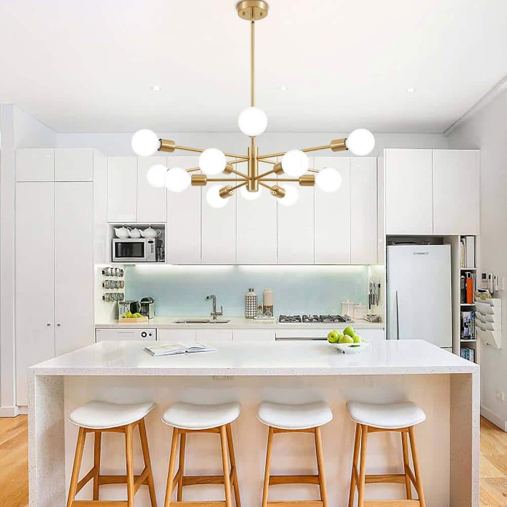 Gold 12-Light Sputnik Chandelier with Adjustable Rod