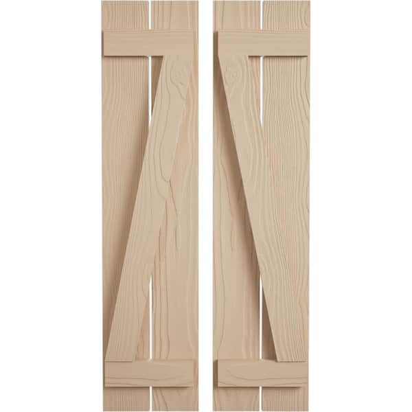 Ekena Millwork 11.5 in. x 72 in. Timberthane Polyurethane 2-Board Spaced Board-n-Batten Sandblasted Faux Wood Shutters w/Z-Board Pair