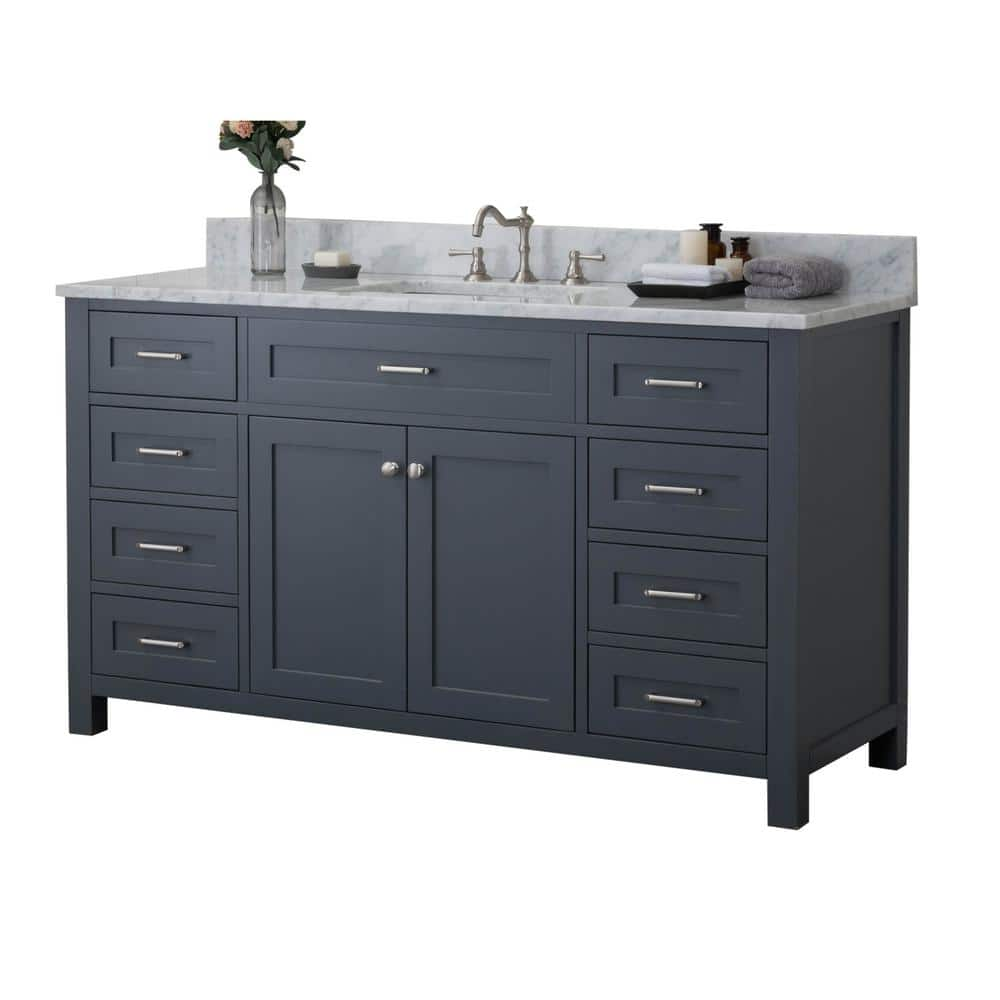 Redmond 60 In W X 342 In H Bath Vanity In Gray With Marble