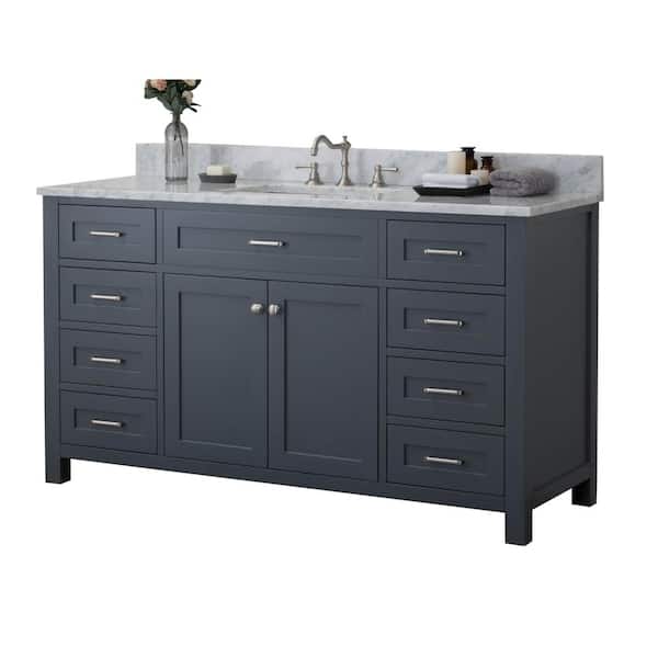 Unbranded Redmond 60 in. W x 34.2 in. H Bath Vanity in Gray with Marble Vanity Top in White with White Basin