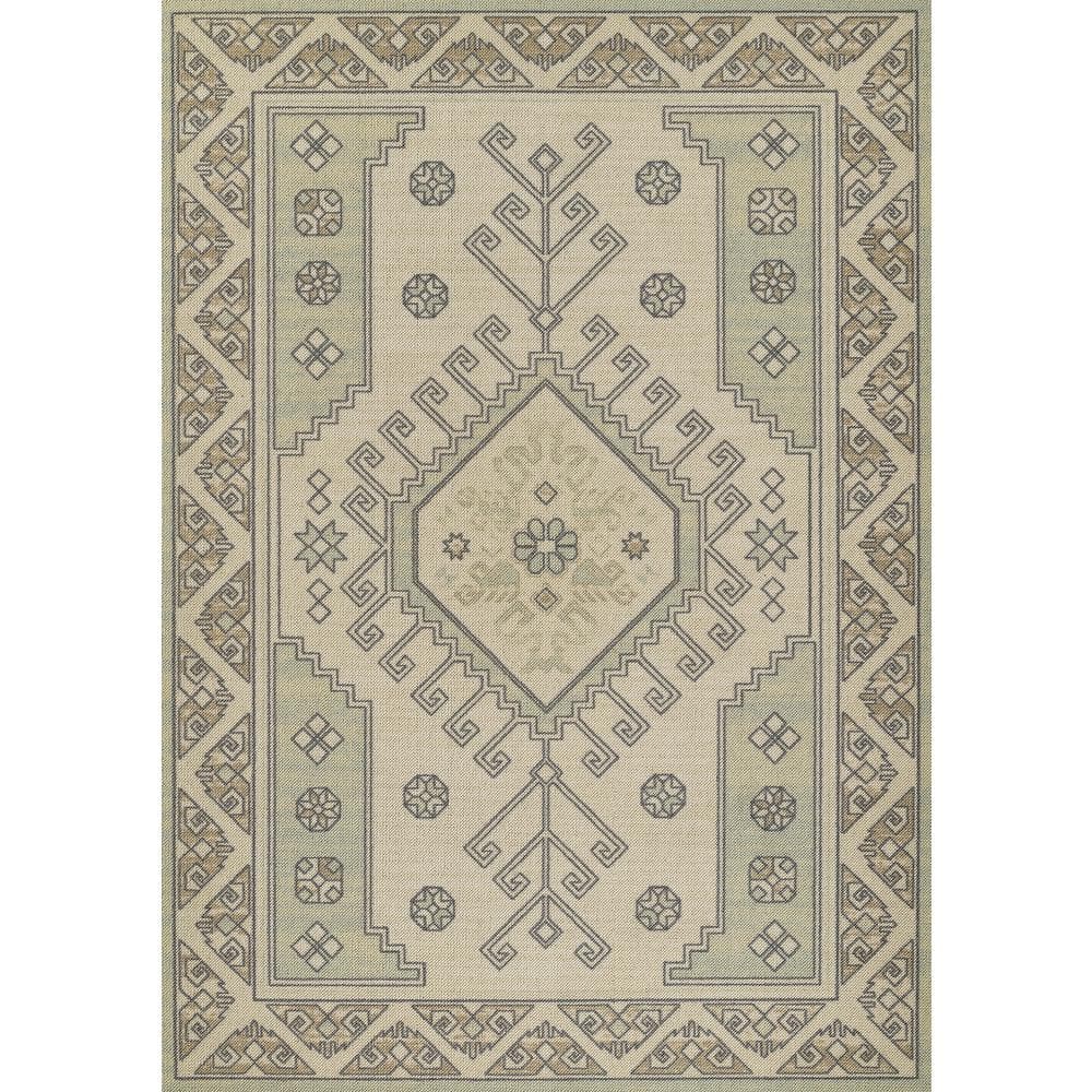 Sage Green Wool and Nylon Medallion Area Rug 6'6" X 9'