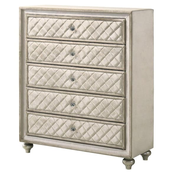 Acme Furniture Lucienne Beige Velvet 5 18 in. Chest of Drawers