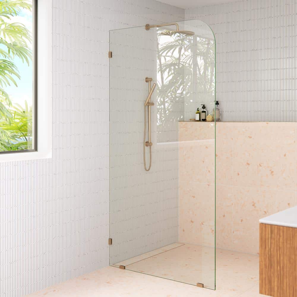 38 in. W x 78 in. H Fixed Single Panel Radius Frameless Shower Door in Brushed Bronze with Clear Glass price history on PriceWatchPro