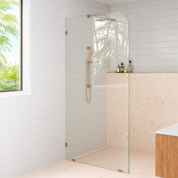 Glass Warehouse 38 in. W x 78 in. H Fixed Single Panel Radius Frameless Shower Door in Brushed Bronze with Clear Glass