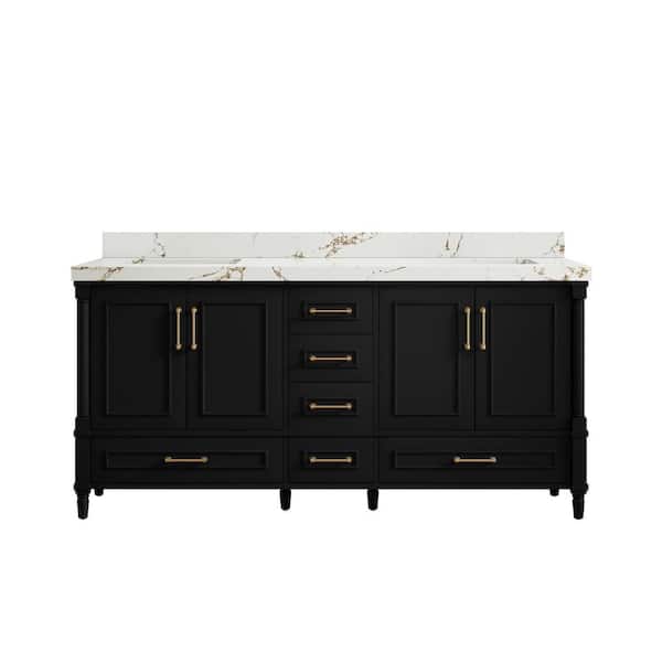 Willow Collections Hudson 72 in. W x 22 in. D x 36 in. H Double Sink Bath Vanity in Black with 2 in. Viola Brown Qt. Top