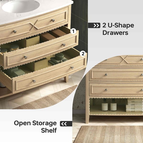 Melva 37 in. Single Sink Freestanding Oak Bath Vanity with Carrara White Engineered Stone Top and Backsplash Assembled