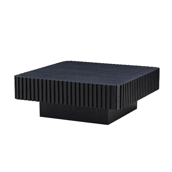 35.43 in. W Black Modern Wood Outdoor Square Coffee Table with Sturdy MDF Base