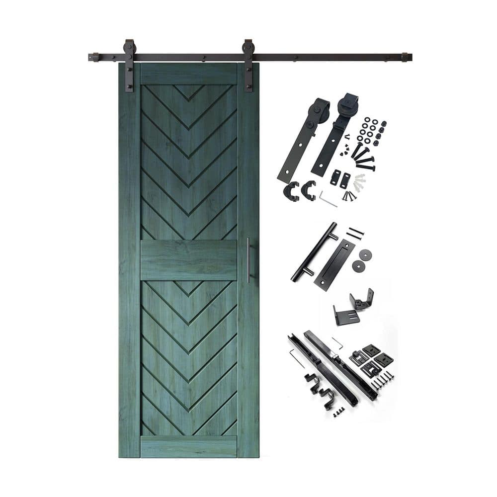 JT3 30 in. x 84 in. C-Panel Royal Pine Fishbone Design Solid Pine Wood Sliding Barn Door with Hardware Kit price history on PriceWatchPro