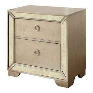 Sunlit 2-Drawer Champagne Nightstand 29.25 in. H x 30 in. W x 17.5 in. D