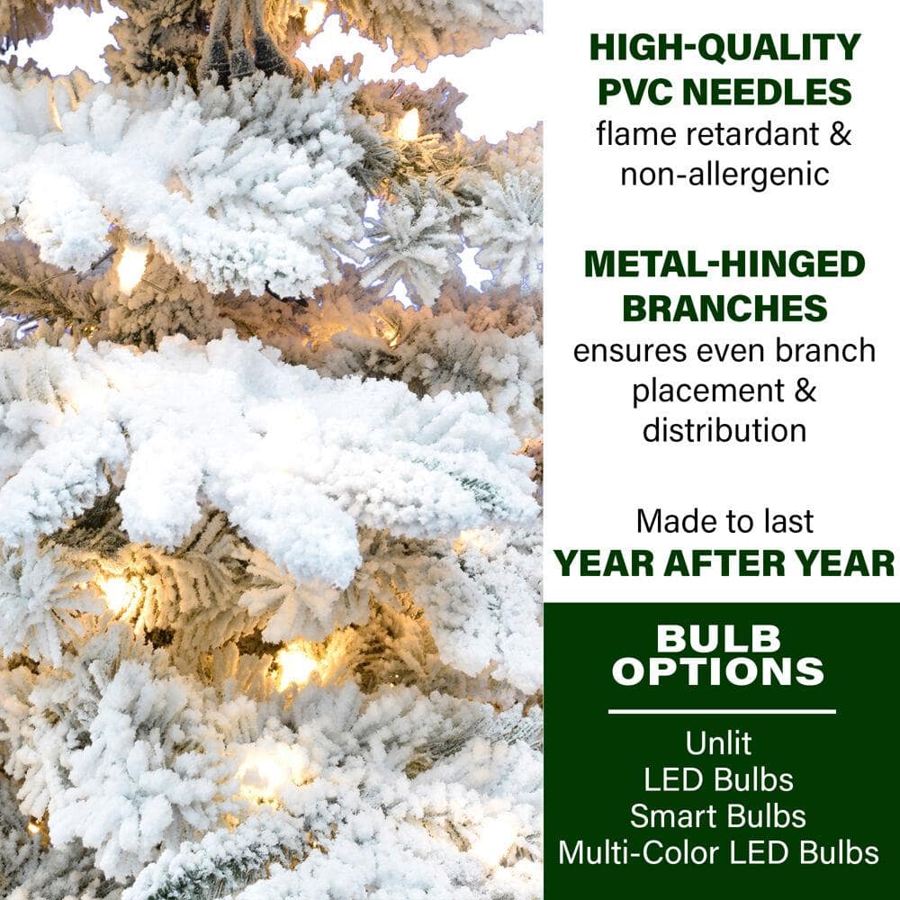 9-Foot White Pine Flocked Christmas Tree with Warm LED Lights
