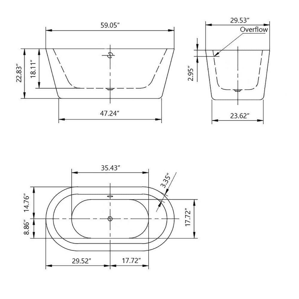 59'' White Acrylic Freestanding Soaking Bathtub