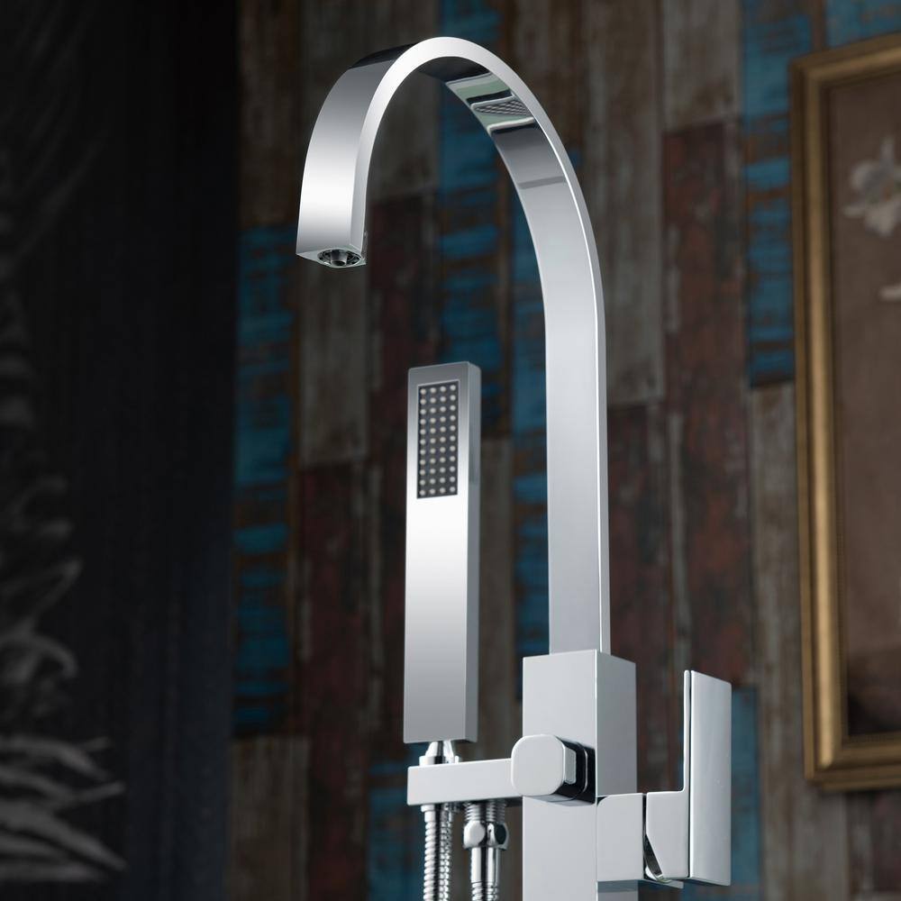 Polished Chrome Freestanding Tub Faucet with Hand Shower