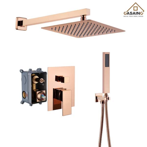 CASAINC 2-Spray 10 in. Wall Mount Dual Shower Heads and Handheld Shower Head with 1.8 GPM in Rose Gold