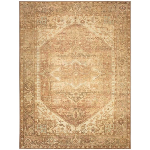 Vintage Washables Gold 10 ft. x 13 ft. Center medallion Traditional Area Rug