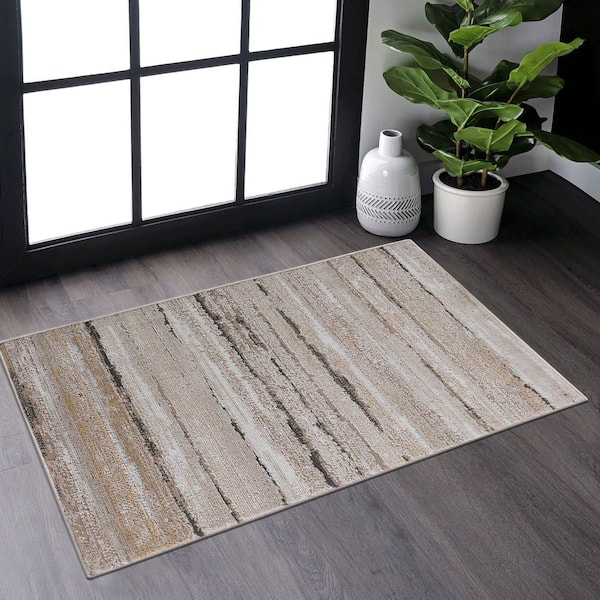 Loom and luxe Collection 2 ft. x 3 ft. Brown Striped Non-Shedding Stylish and Stain Resistant Area Rug