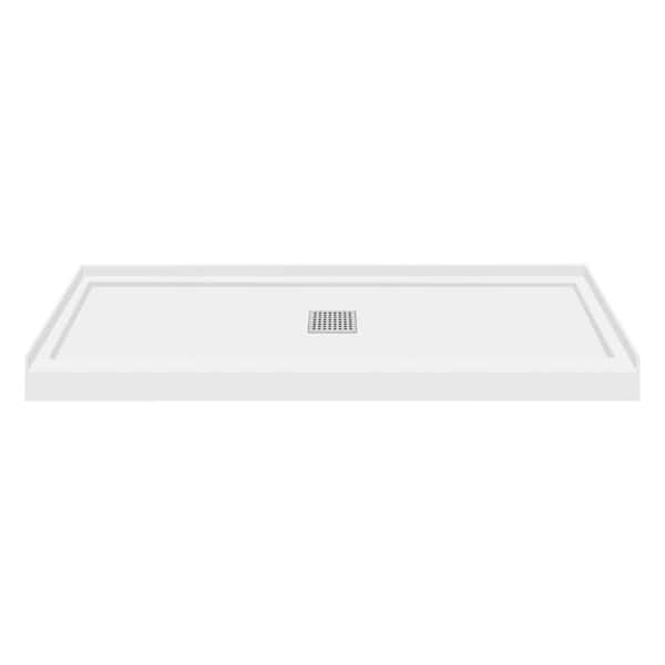 Transolid 34 in. L x 60 in. W Single Threshold Alcove Shower Pan Base with Center Drain in White