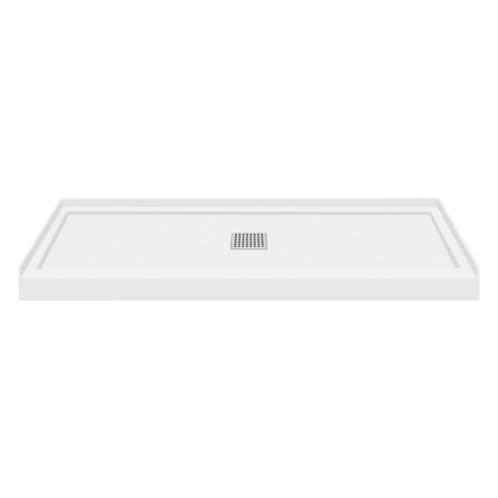 White 60-Inch Transtone Single Threshold Shower Base with Center Drain