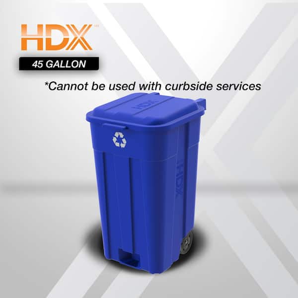 HDX 45 gal. Blue Heavy Duty Outdoor Recycling Trash Can with