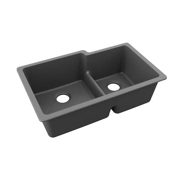 Elkay Quartz Classic 33 in. Undermount Double Bowl Graphite Granite/Quartz Composite Kitchen Sink Only