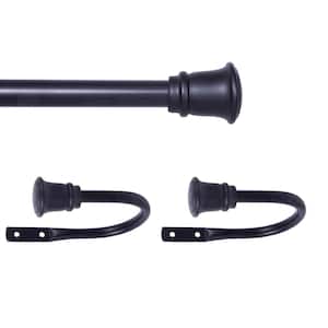 Trumpet 48 in. - 84 in. Adjustable Single Curtain Rod with Holdbacks 5/8 in. Dia. in Black with Trumpet Finials