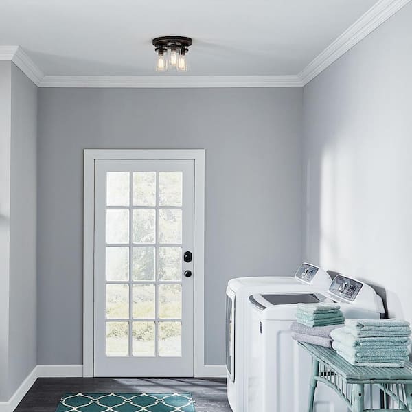 Brinley 11.75 in. 3-Light Olde Bronze Farmhouse Hallway Flush Mount Ceiling Light