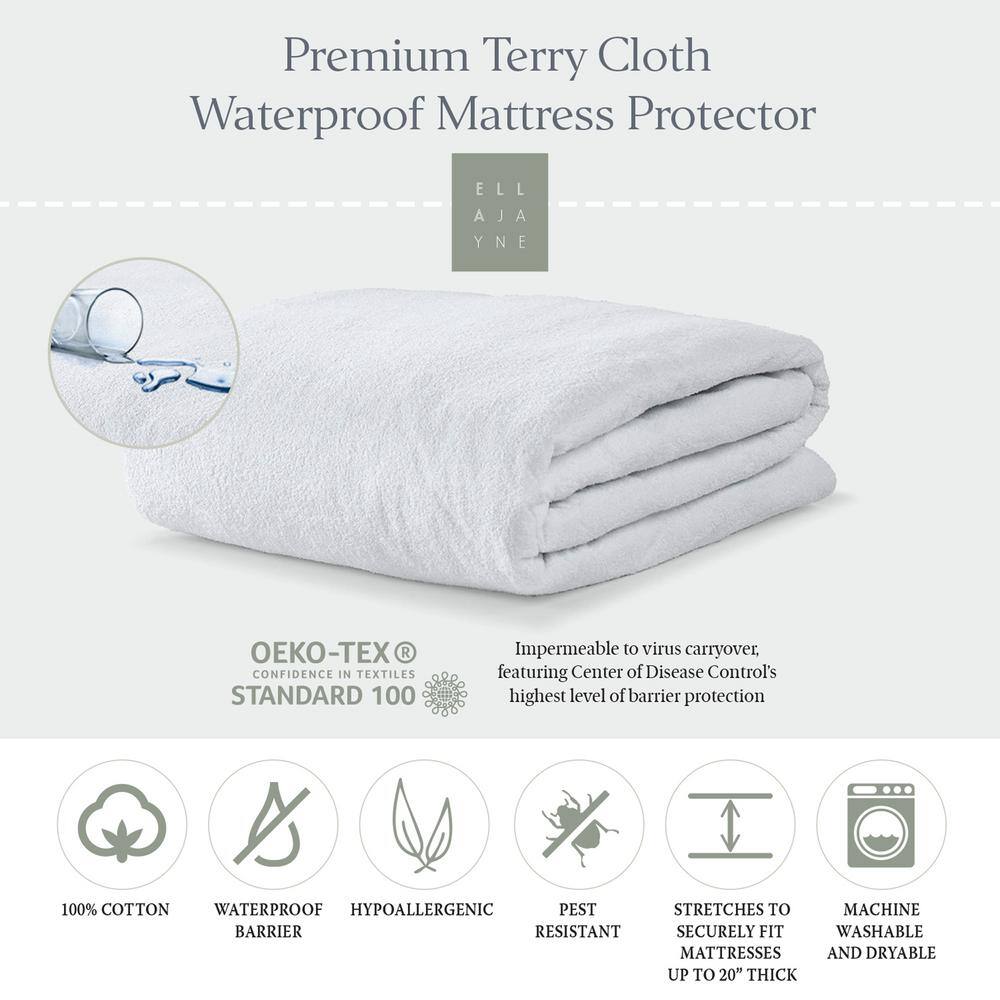 Twin White Terry Cloth Waterproof Mattress Protector
