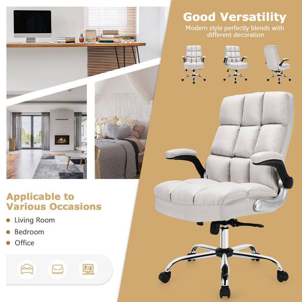 High Back Big and Tall Office Chair Adjustable Swivel withFlip-up Arm Beige - Thumbnail 4