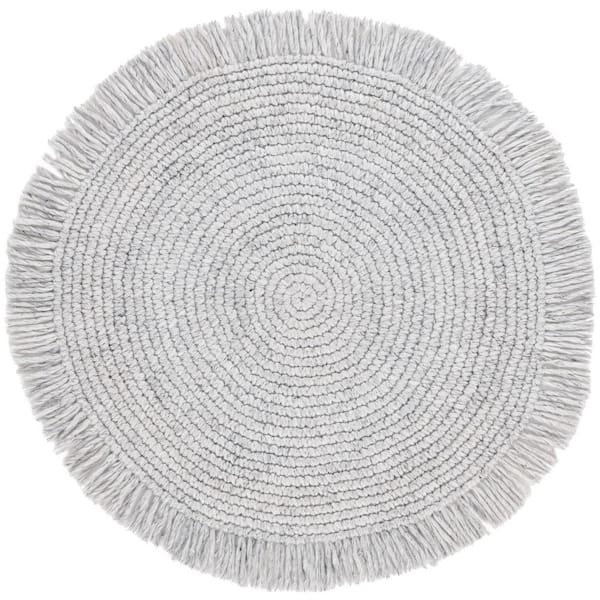 Renewal 3 ft. x 3 ft. Light Gray Solid Fringe Round Area Rug
