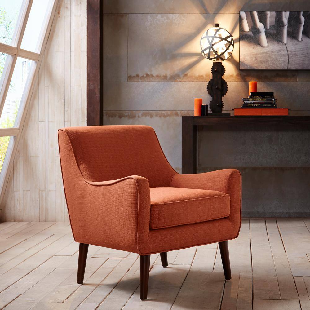 Burnt Orange Mid-Century Wooden Leg Accent Chair