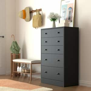 Oversized 5-Drawer Black Dressers Chest of Drawers with 2 Large Drawers 48.3 in. H x 31.5 in. W x 15.7 in. D