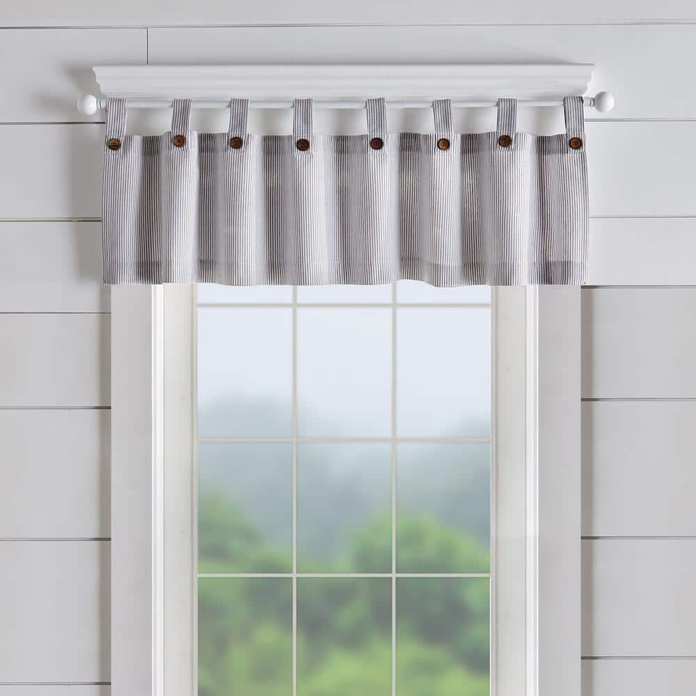 Elrene Tucker Gray Ticking Stripe Cotton 60(in)x15(in) Tab Top Window ...