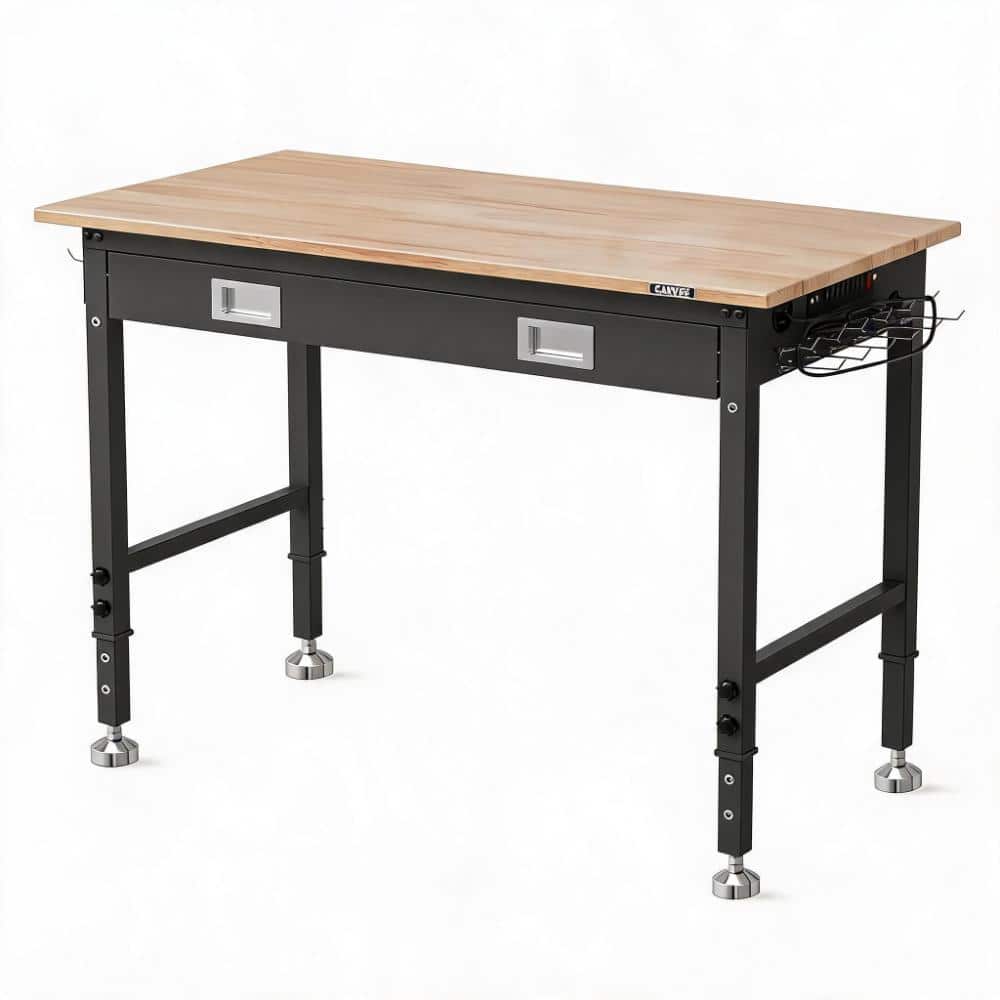 Heavy Duty 48 x 24 Inch 2 Drawers 2000 lb Capacity Mobile Workbench Cabinet with Rubberwood Top, Adjustable Height&Feet price history on PriceWatchPro