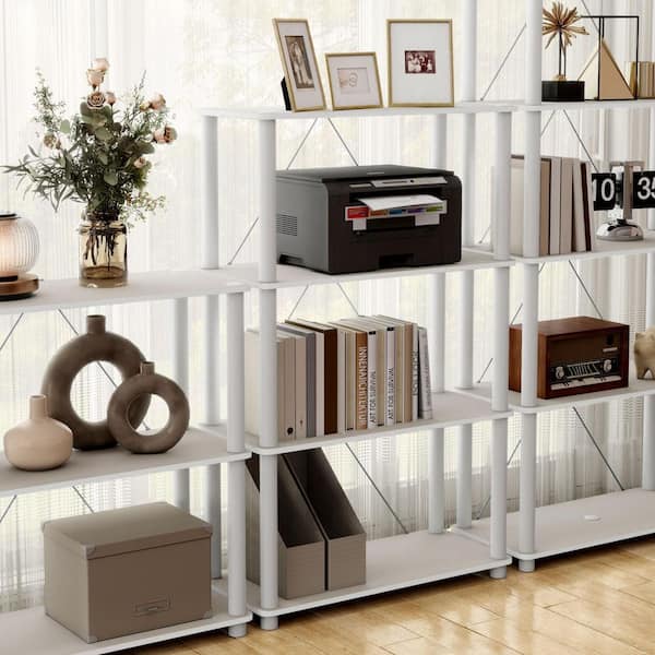 Quincy 44.2 in. Tall Greige Engineered Wood Wide 4-Shelf Modular Bookcase With Support Rods