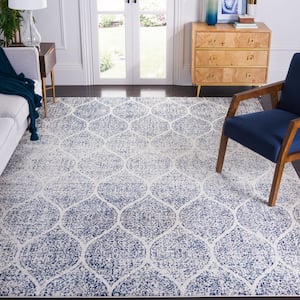 Madison Cream/Royal Blue 12 ft. x 15 ft. Medallion Geometric Area Rug