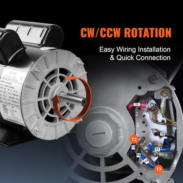 VEVOR 3.7HP Air Compressor Electric Motor, 230V 17.2Amps, 56 Frame 3450RPM, 5/8 Keyed Shaft, CW/CCW Rotation, 1.88 Shaft Length for Air Compressors