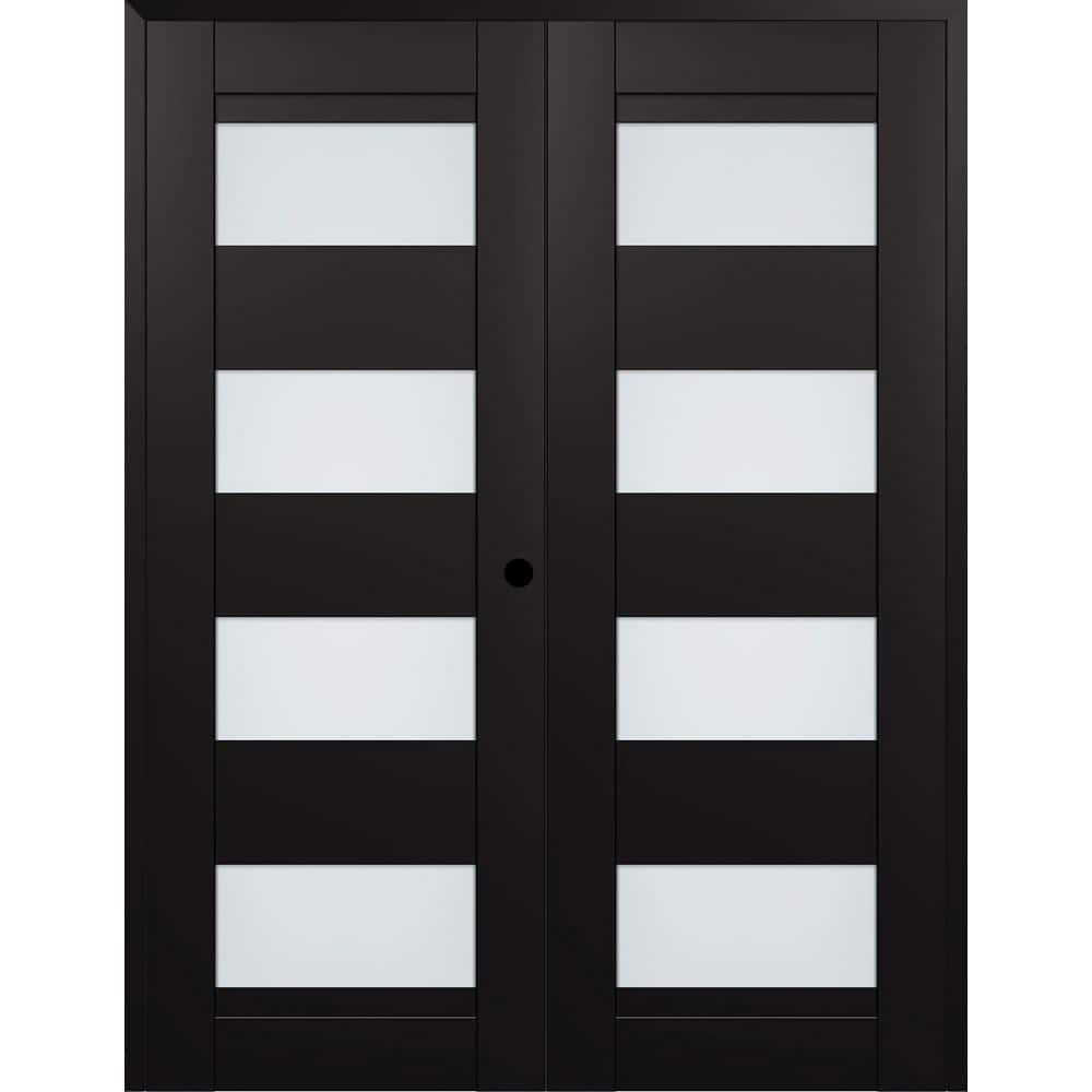 Della N 48 in. x 96 in. Left Hand Active 4-Lite Frosted Glass Black Matte Wood Composite Double Prehung French Door price history on PriceWatchPro
