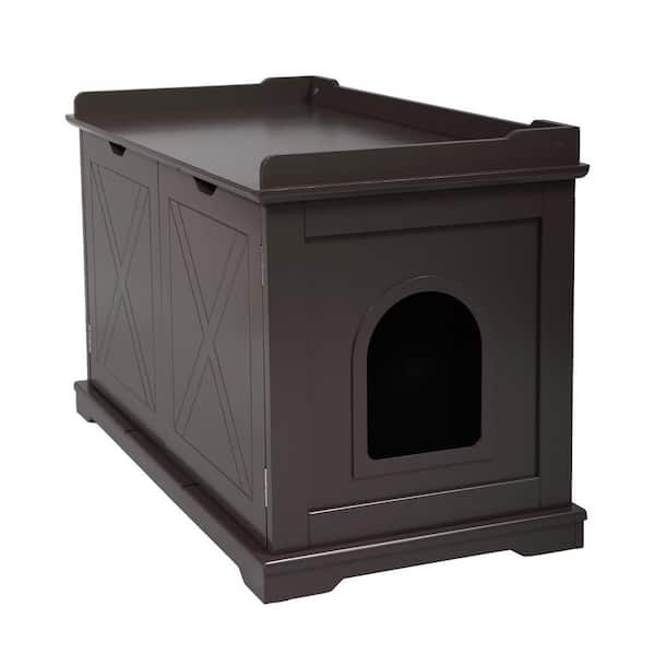 cenadinz Cat Washroom Bench, Wood Litter Box Cover with Spacious Inner, Ventilated Holes