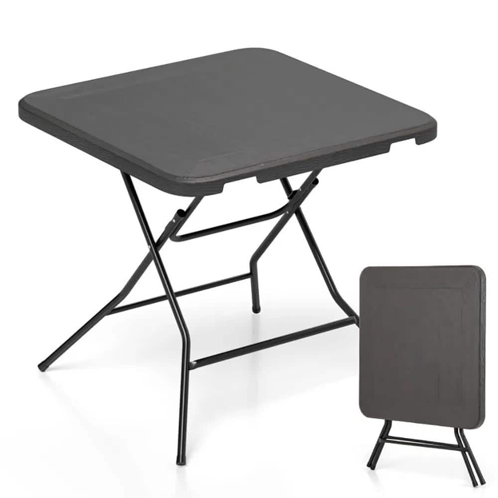 31.5 in Foldable HDPE Wood Grain Dining Table - Portable Outdoor Indoor Table with Non-Slip Feet, No Assembly