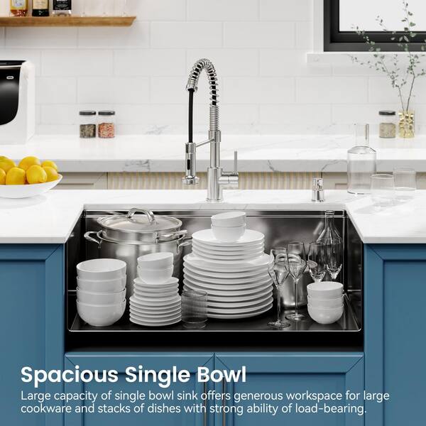JUJABU 33 in. Undermount Single Bowl 20-Gauge Black Stainless