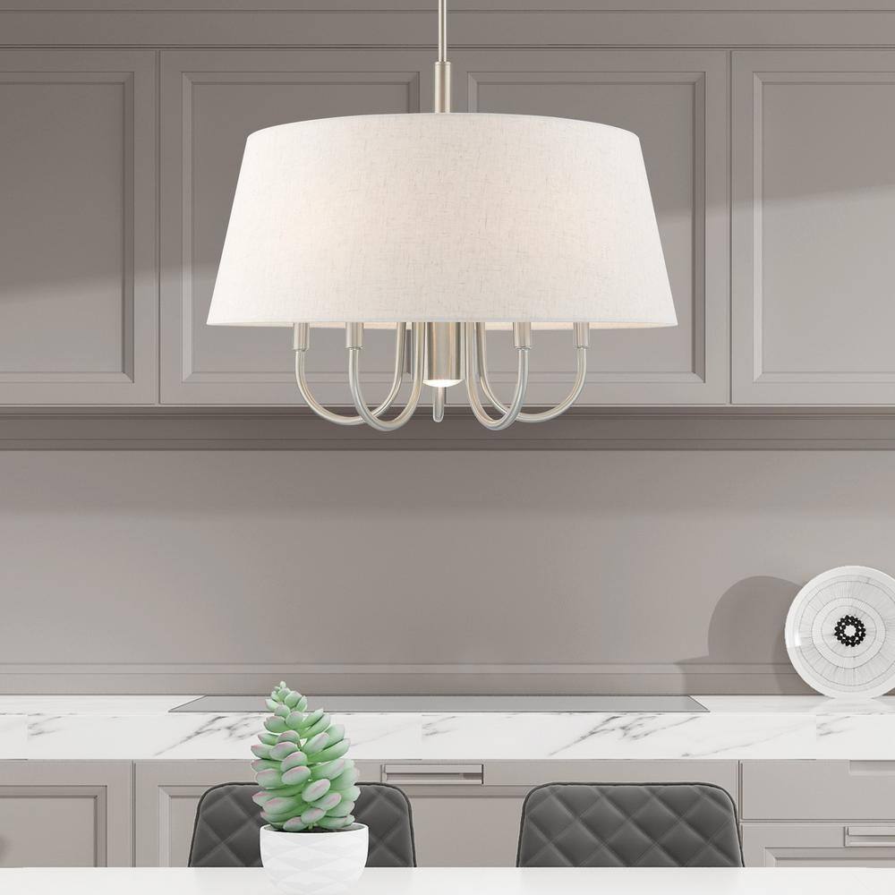 Sleek Brushed Nickel 6-Light Pendant with Oatmeal Drum Shade
