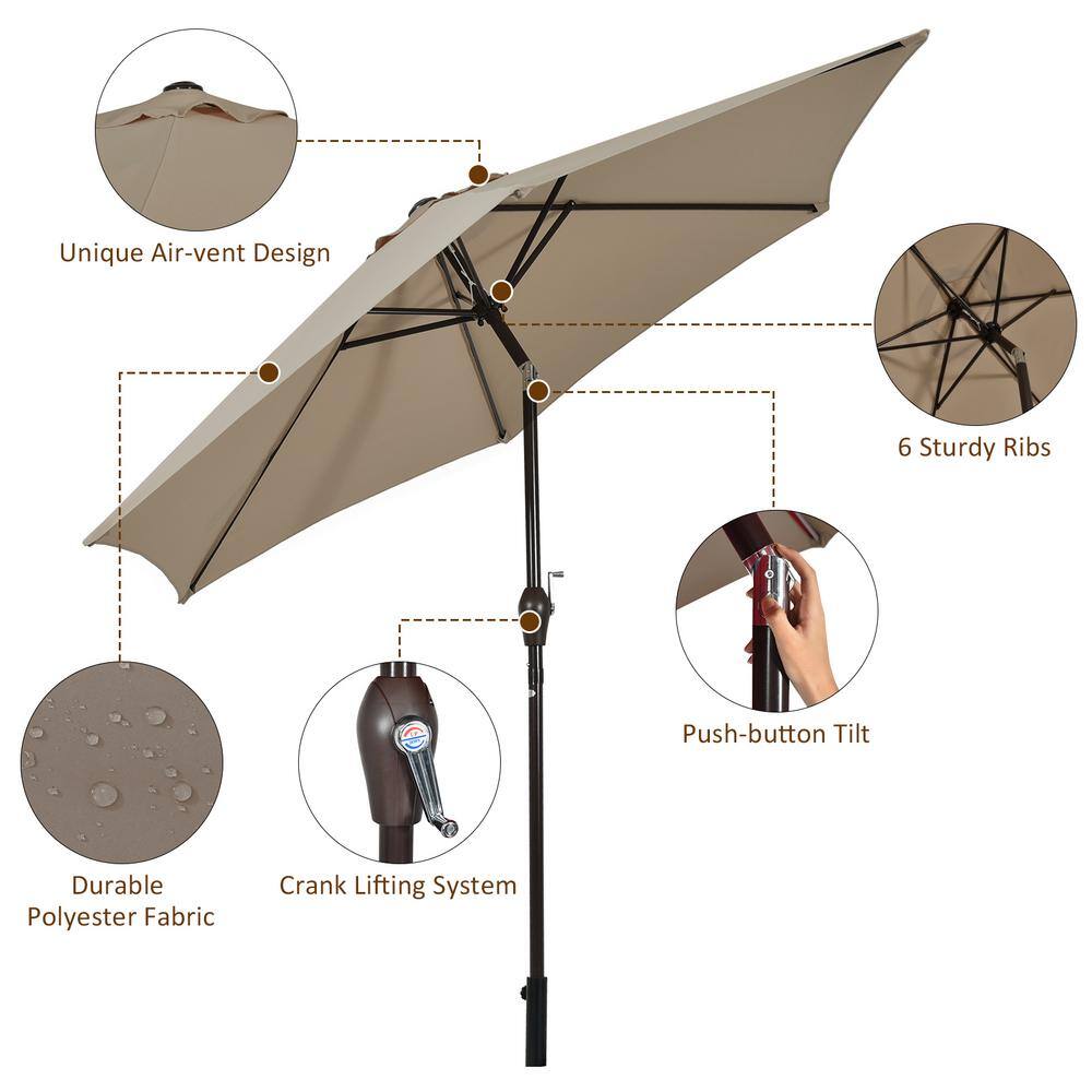 Tan 10ft Hexagon Steel Frame Patio Umbrella with Crank Lift