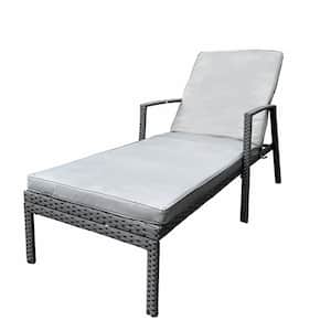 Gray Wicker Outdoor Patio Chaise Lounge with Gray Cushion