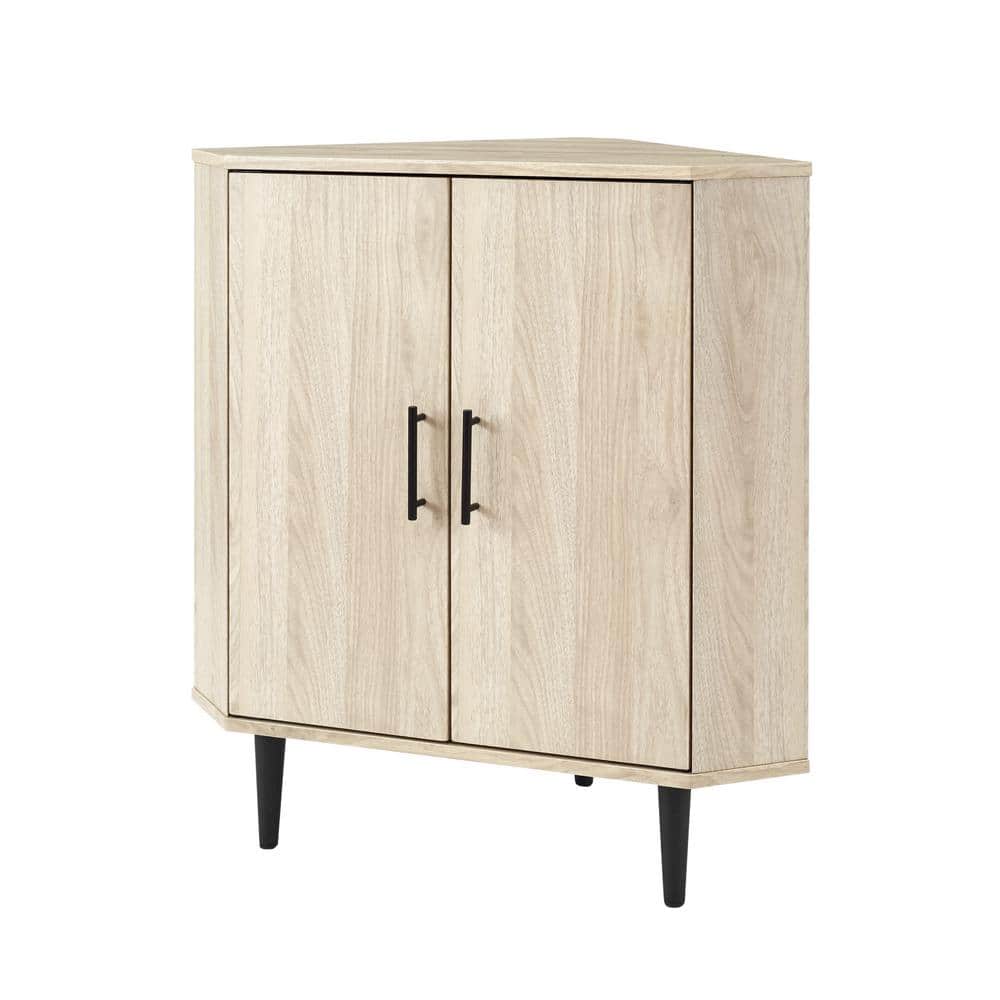 Contemporary Birch and Walnut Corner Accent Cabinet with Adjustable Shelving