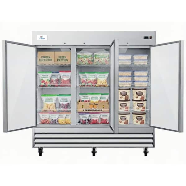 81 in. W 72 cu. ft. NSF Commercial Auto Defrost 3-Door Reach in Upright Freezer in Stainless Steel