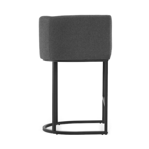 Jessica 26 in.Dark Gray Modern Counter Bar Stool Fabric Upholstered Barrel Counter Stool with Metal Frame Set of 2