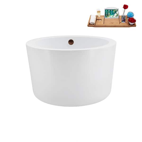 Streamline 41 in. Acrylic Flatbottom Non-Whirlpool Bathtub in Glossy White with Matte Oil Rubbed Bronze Drain and Tray